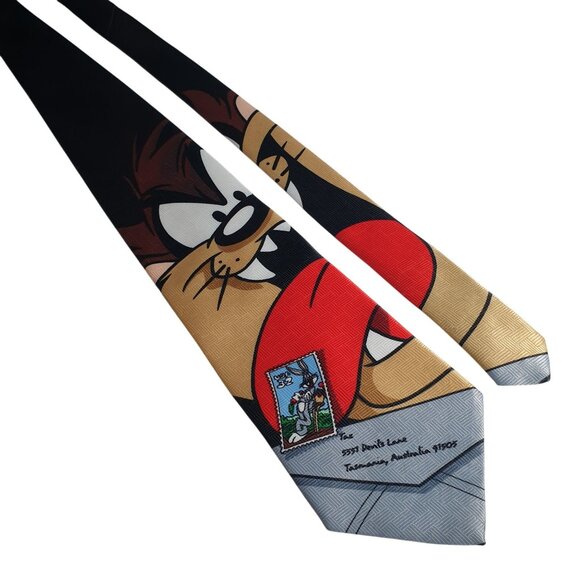 Looney Tunes Tazmanian Devil Post Office Mail Vintage Necktie 1997 Silk Cartoon - Picture 1 of 5
